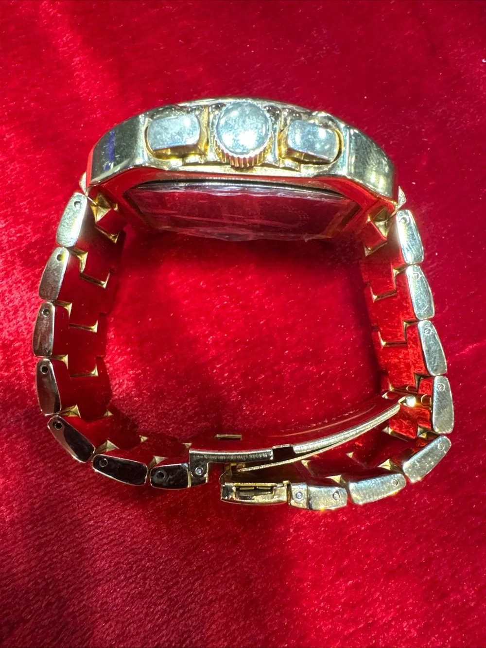 Ice Ice Gold Tone Diamond Watch Tonneau Case Not Working Double Push Clasp